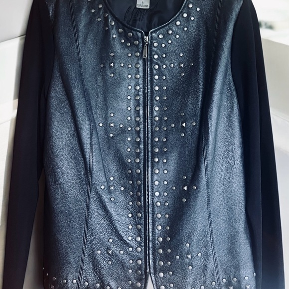 Peter Nygard Jackets & Blazers - Peter Nygard Black Leather Studded Jacket with Zip Closure
